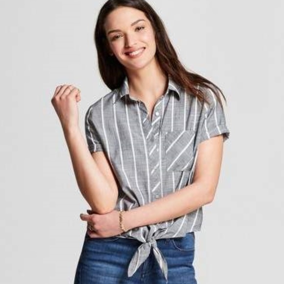 Universal Thread Tops - Striped Tie-Front Button Down